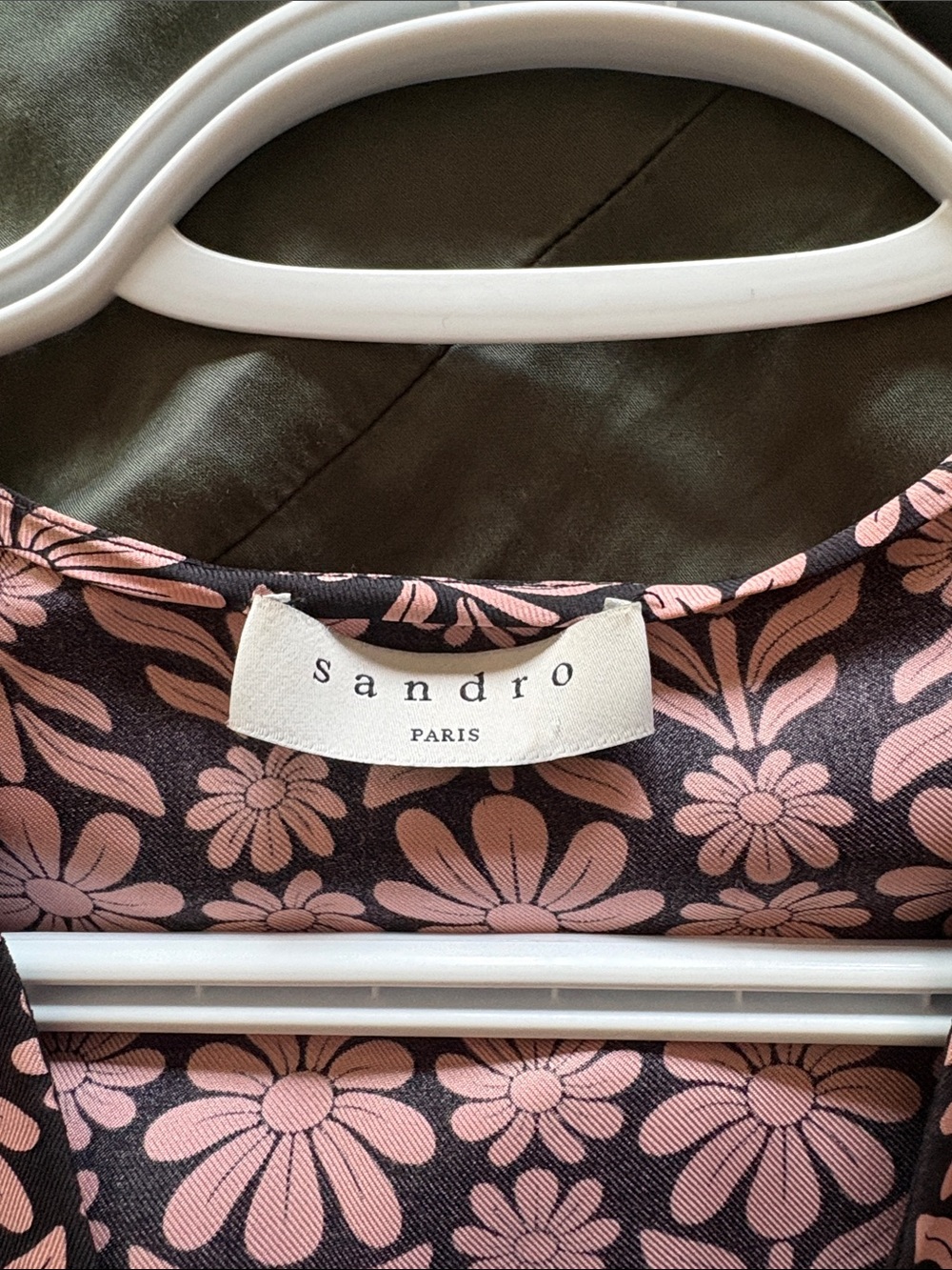 Sandro Black Midi Dress with Blush Pink Floral Print 100% silk - Picture 2 of 5